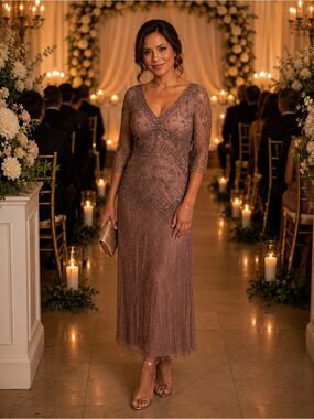 PISARRO NIGHTS Bronze beaded dress